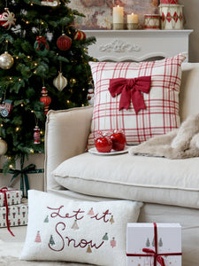 Tartan cushion with bow - red