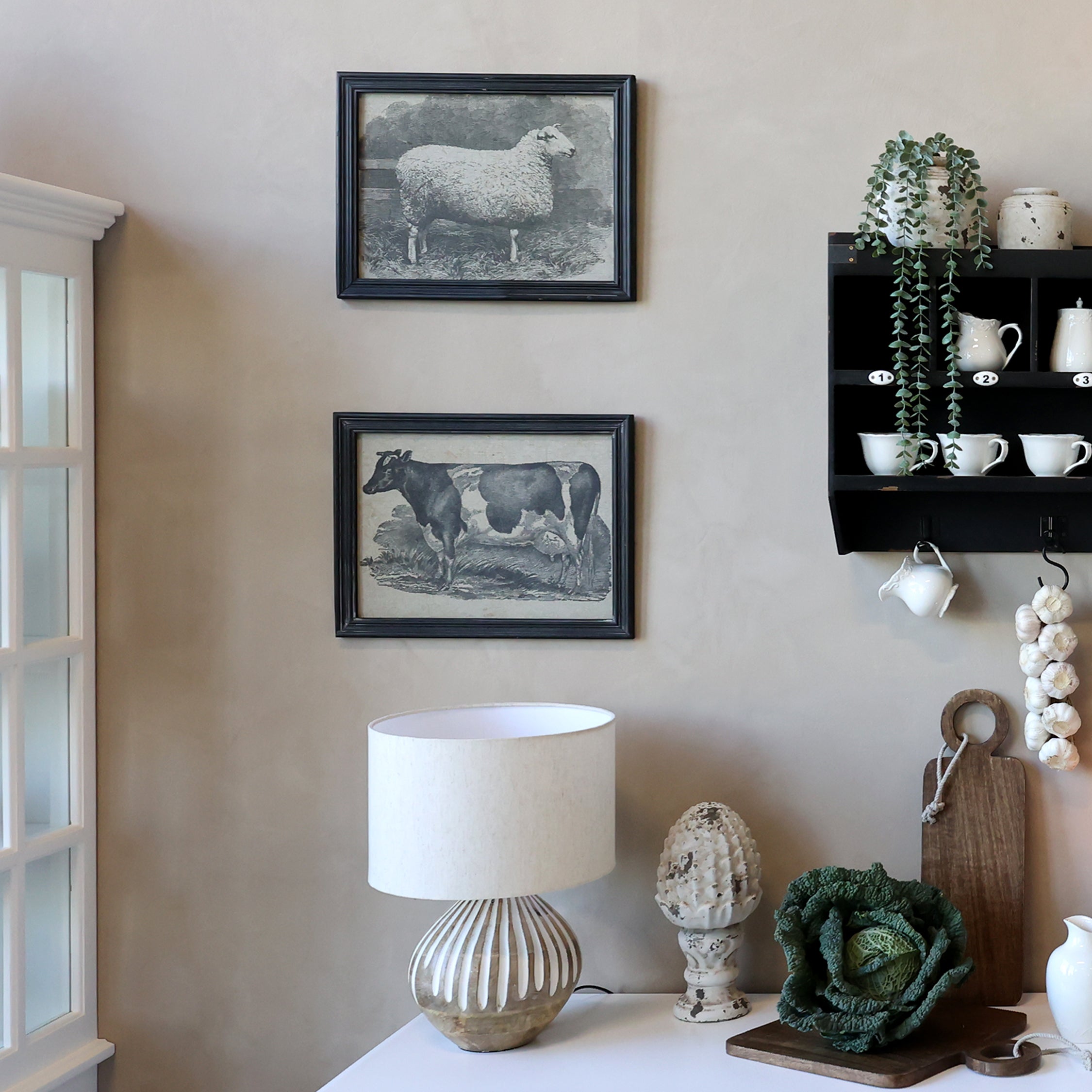 Framed sheep print on canvas