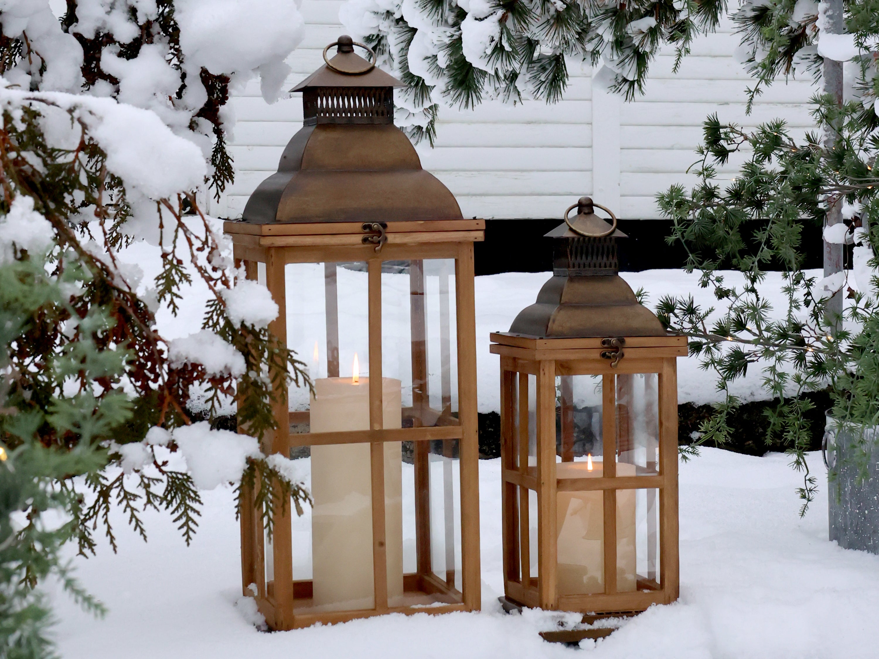 Large wooden lantern set of two