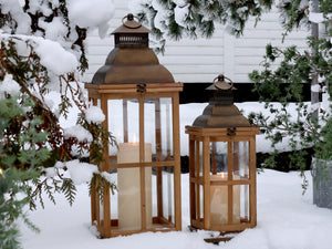 Large wooden lantern set of two