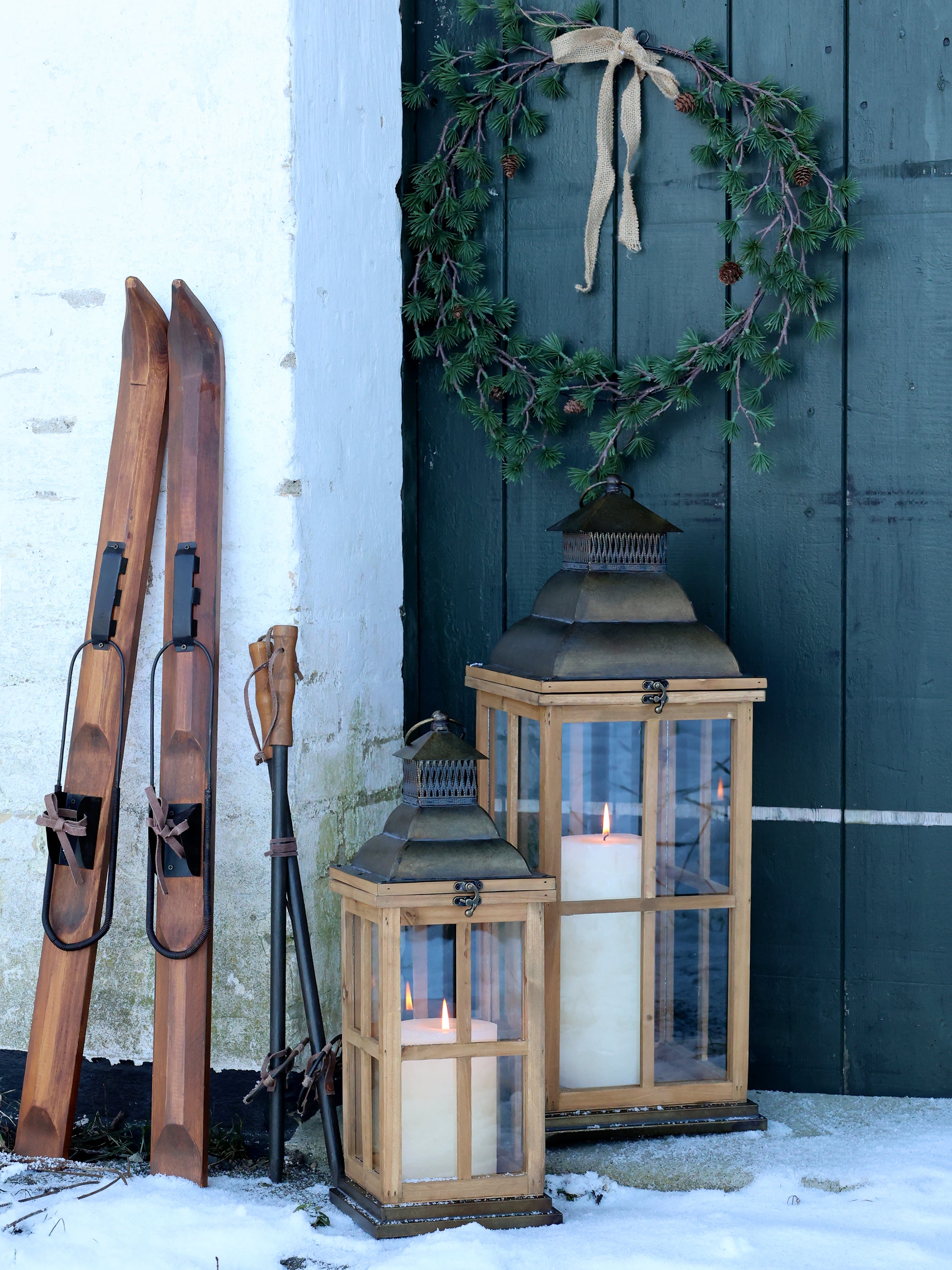 Large wooden lantern set of two