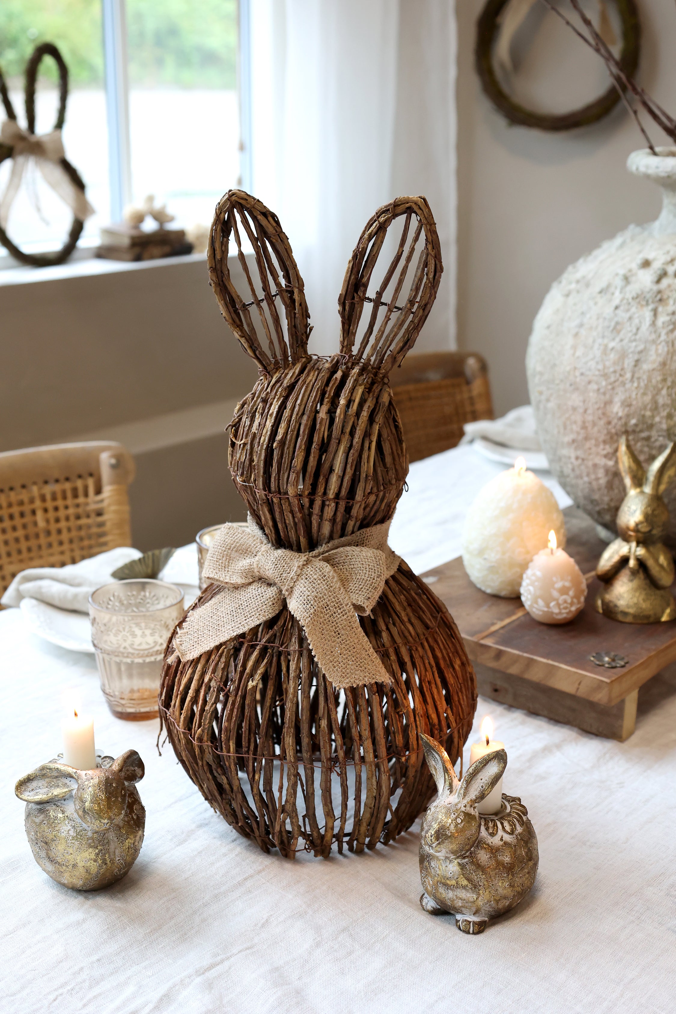 Wicker Rabbit with Jute Bow