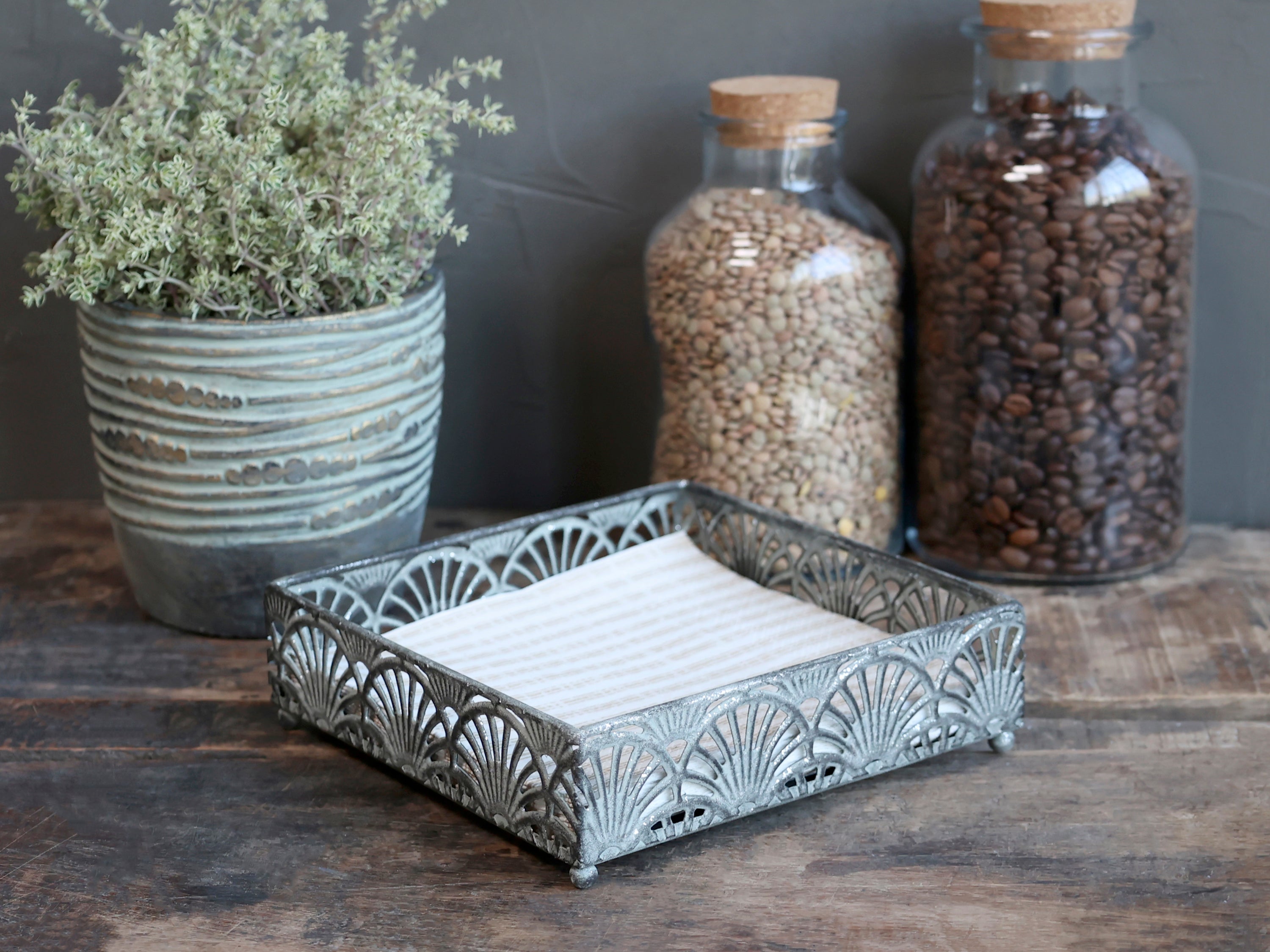 Antique zinc napkin holder