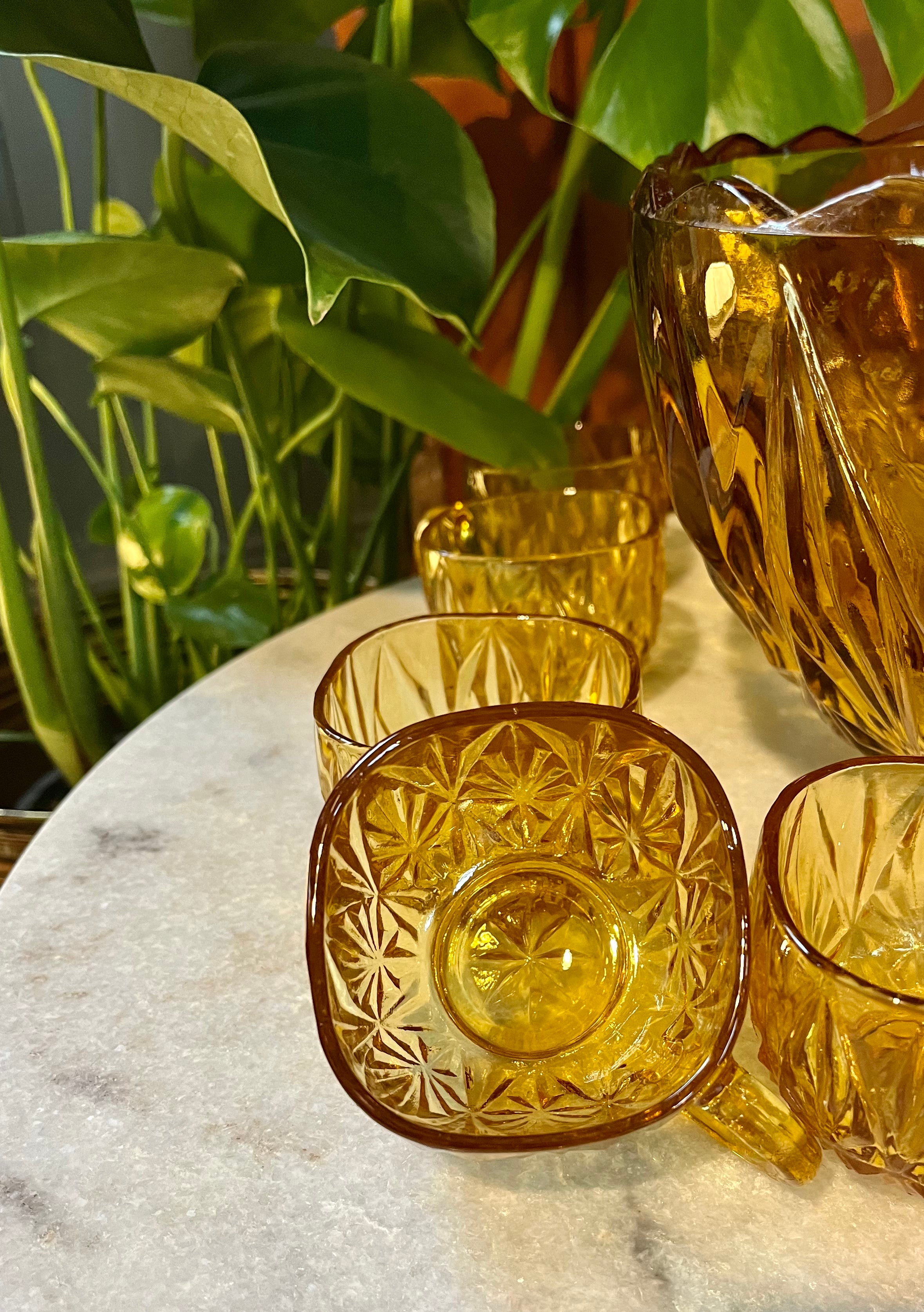 Vintage punch bowl set in amber