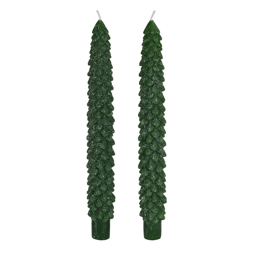 Glittering emerald tree candle set