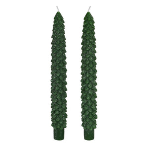 Glittering emerald tree candle set