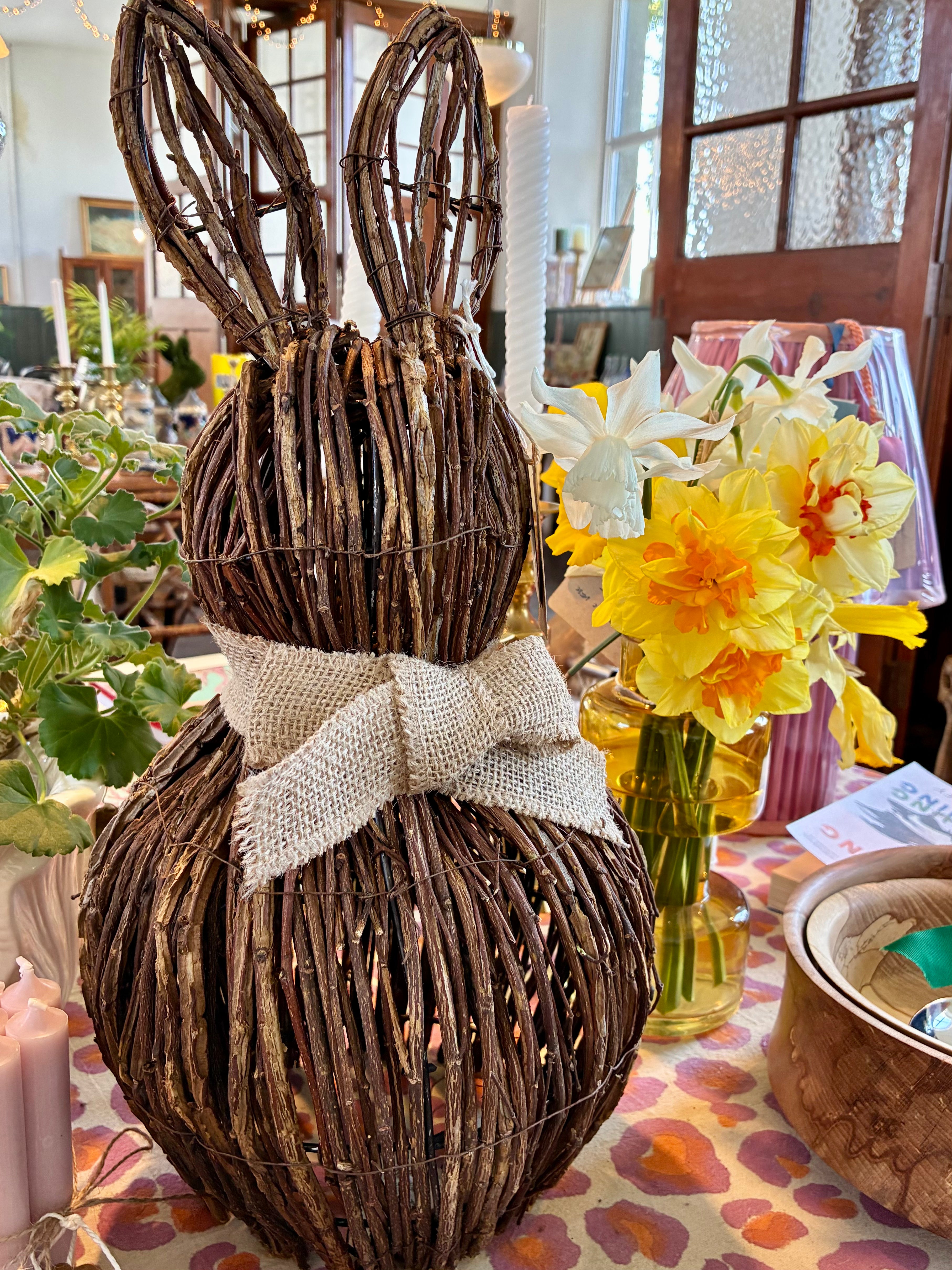 Wicker Rabbit with Jute Bow