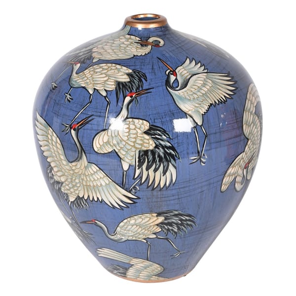 Handpainted storks vase