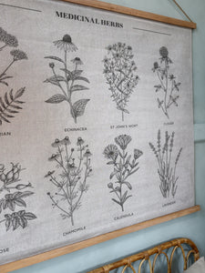 Canvas wall hanging featuring medicinal herbs