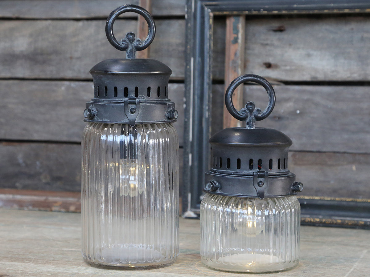 French stable lantern with bulb and timer - large