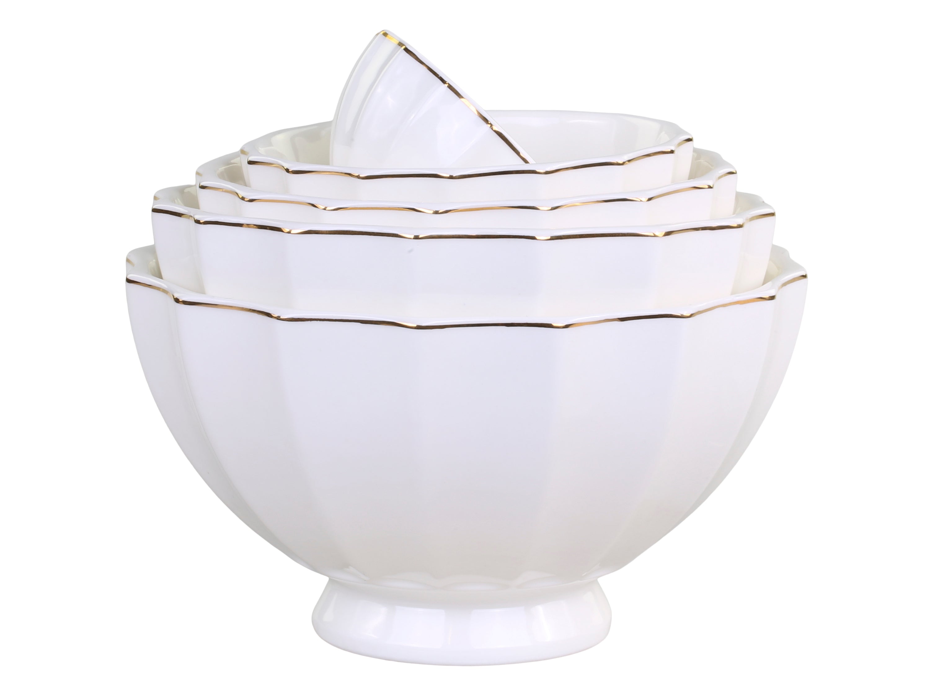 Latte bowls in white with gold rim - set of 5
