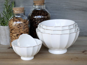 Latte bowls in white with gold rim - set of 5