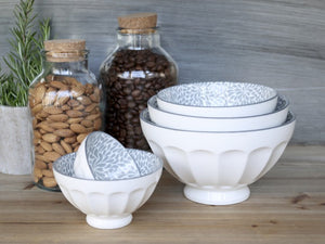 Latte bowls in white with grey pattern - set of 5