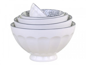 Latte bowls in white with grey pattern - set of 5