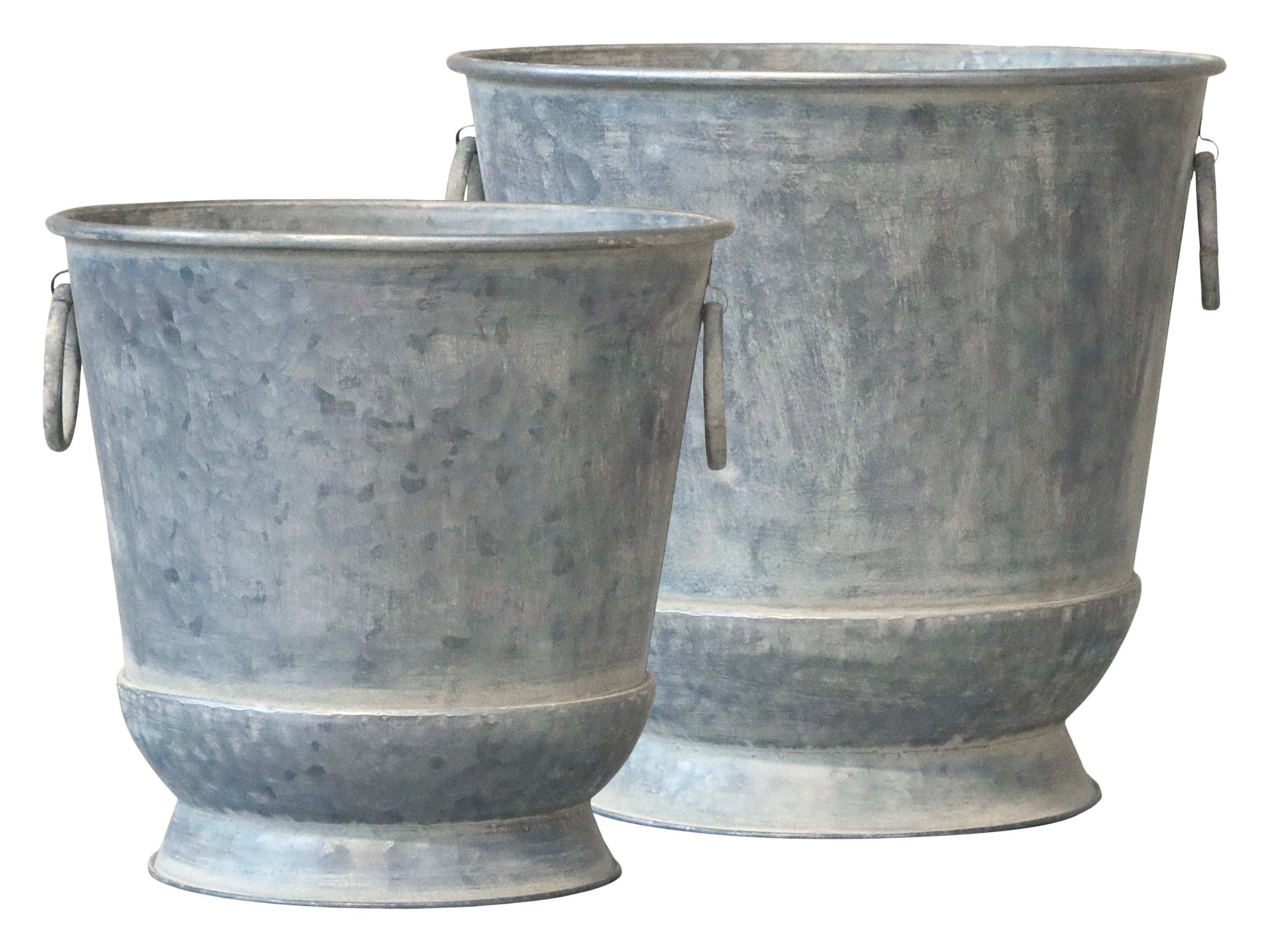 Antique zinc plant pot with round handles - medium
