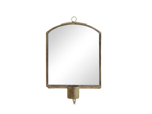 Antique brass mirror with candle holder