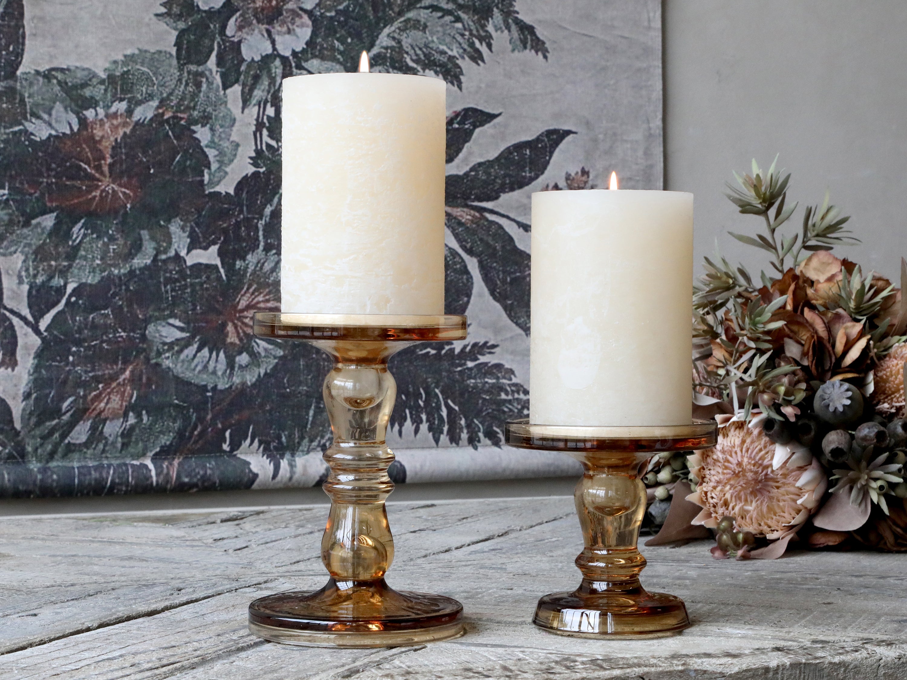 Caramel glass candlestick for pillar candle - tall