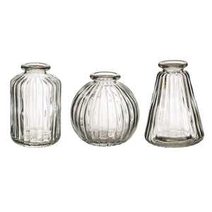 Plain Ribbed Glass Bud Vases - set of 3