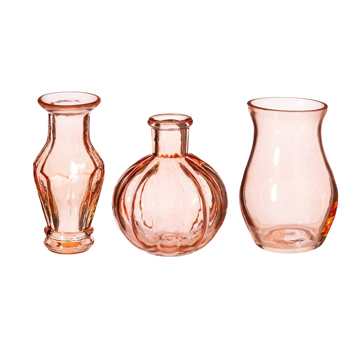 Recycled Vintage Glass Bud Vase in Pale Pink - set of 3