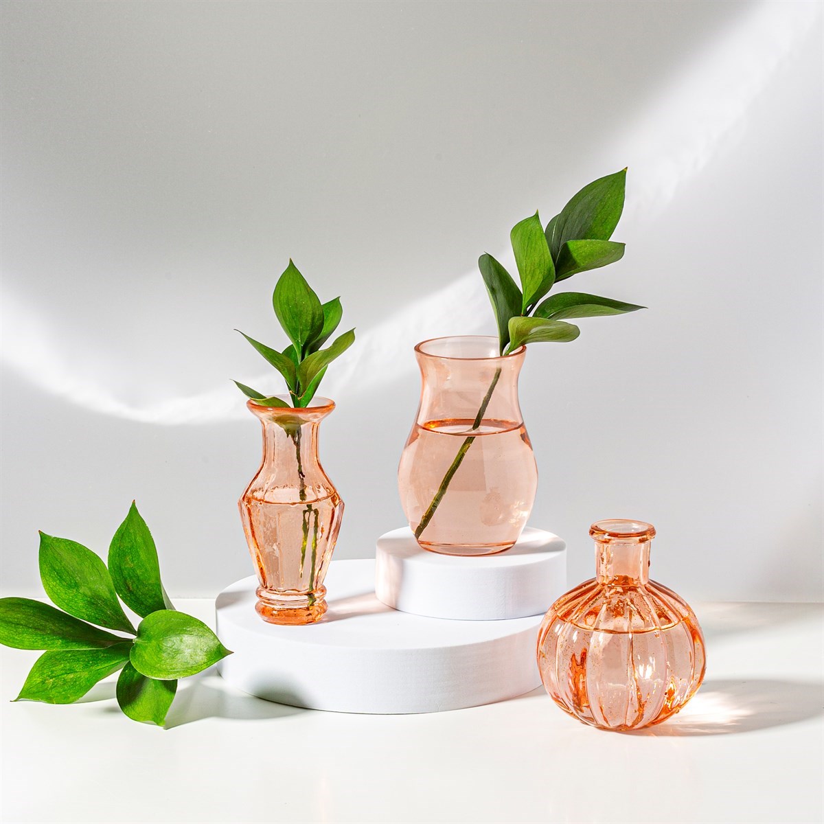 Recycled Vintage Glass Bud Vase in Pale Pink - set of 3