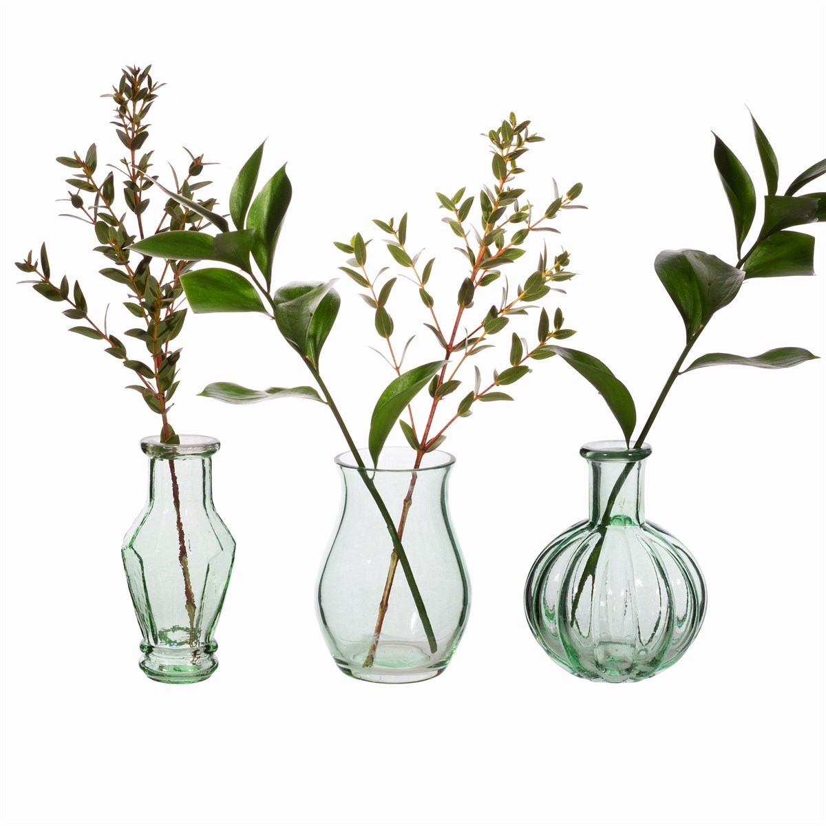 Recycled Vintage Glass Bud Vase in green - set of 3