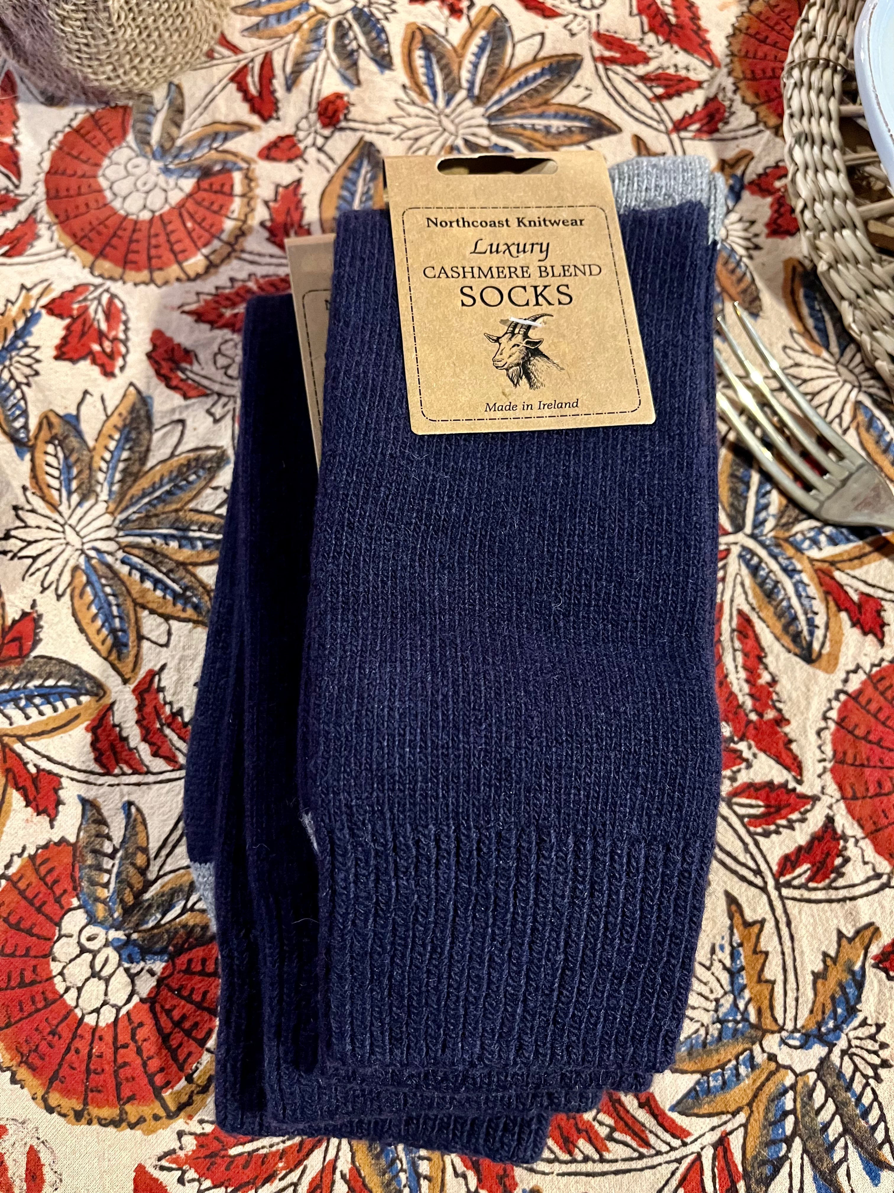 Cashmere Blend Socks - size 40-45 Navy/Grey