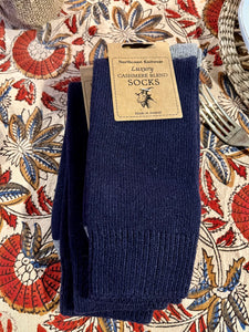 Cashmere Blend Socks - size 40-45 Navy/Grey