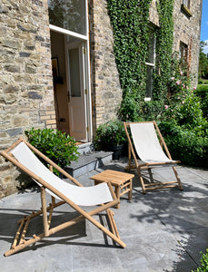 Bamboo and linen deck chairs (set of two)